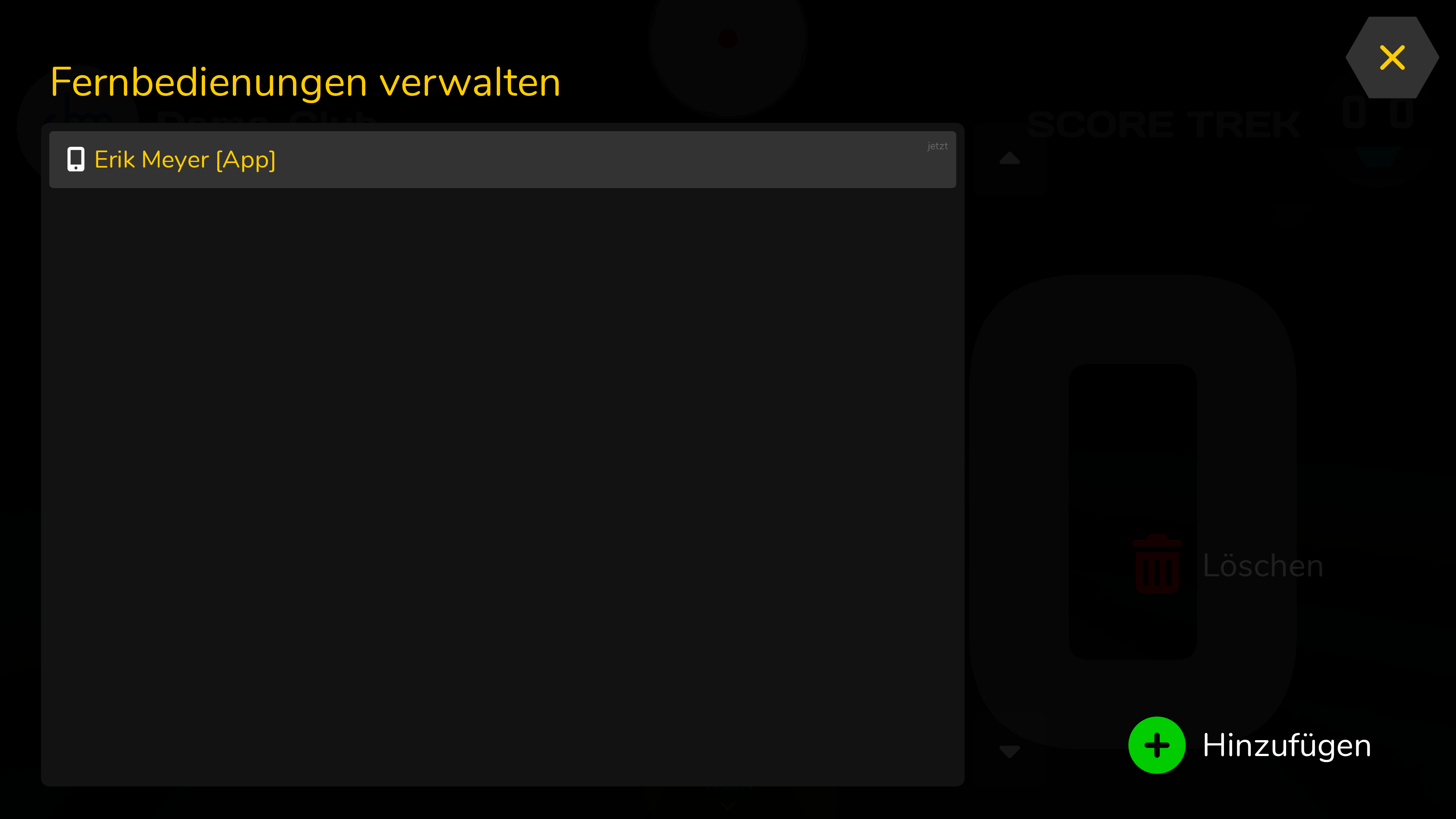 Die Fernbedienungsverwaltung am Scoreboard.