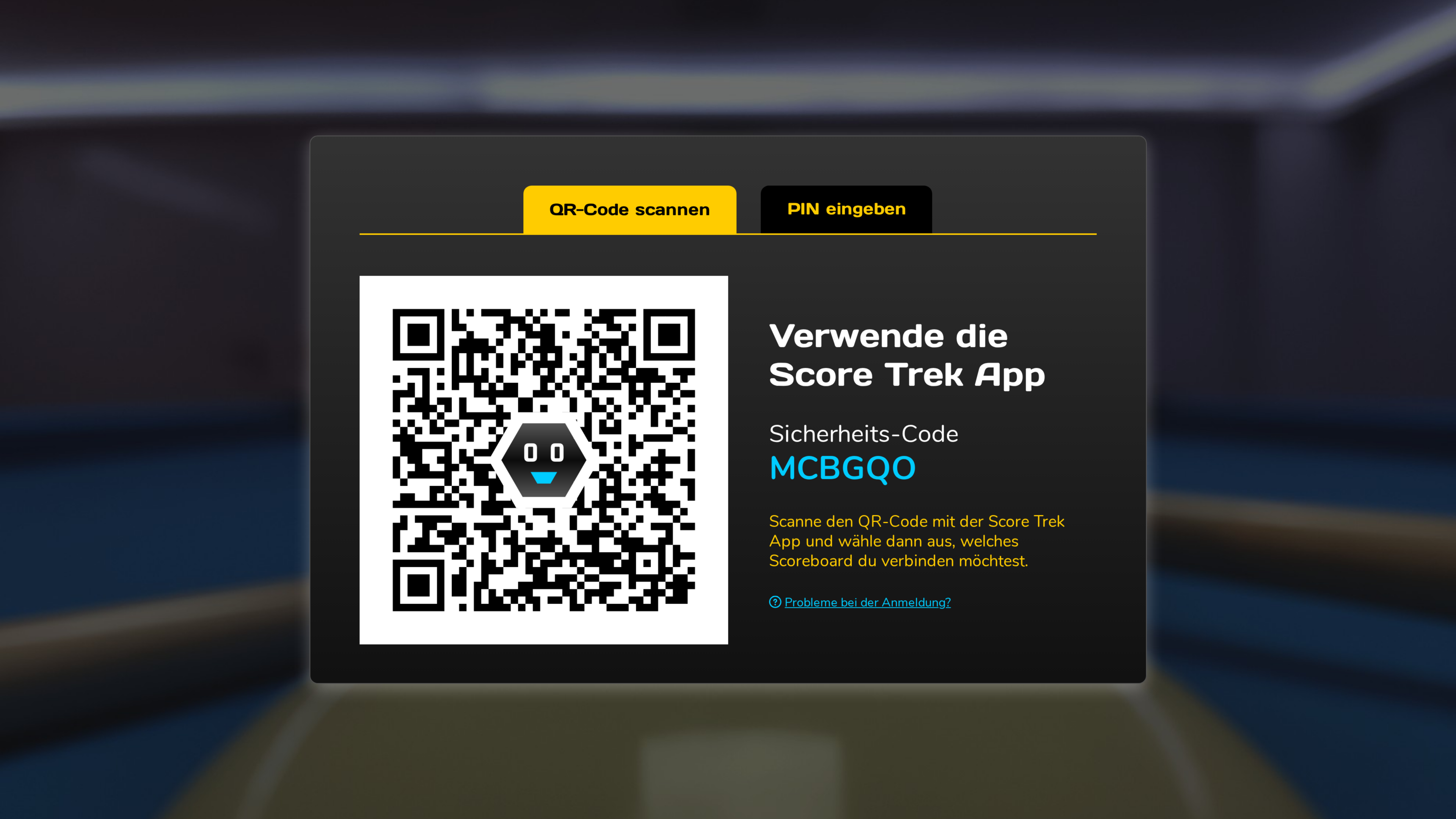 Startbildschirm des Scoreboards unter touch.score-trek.de — mit QR-Code für die App-Verbindung.