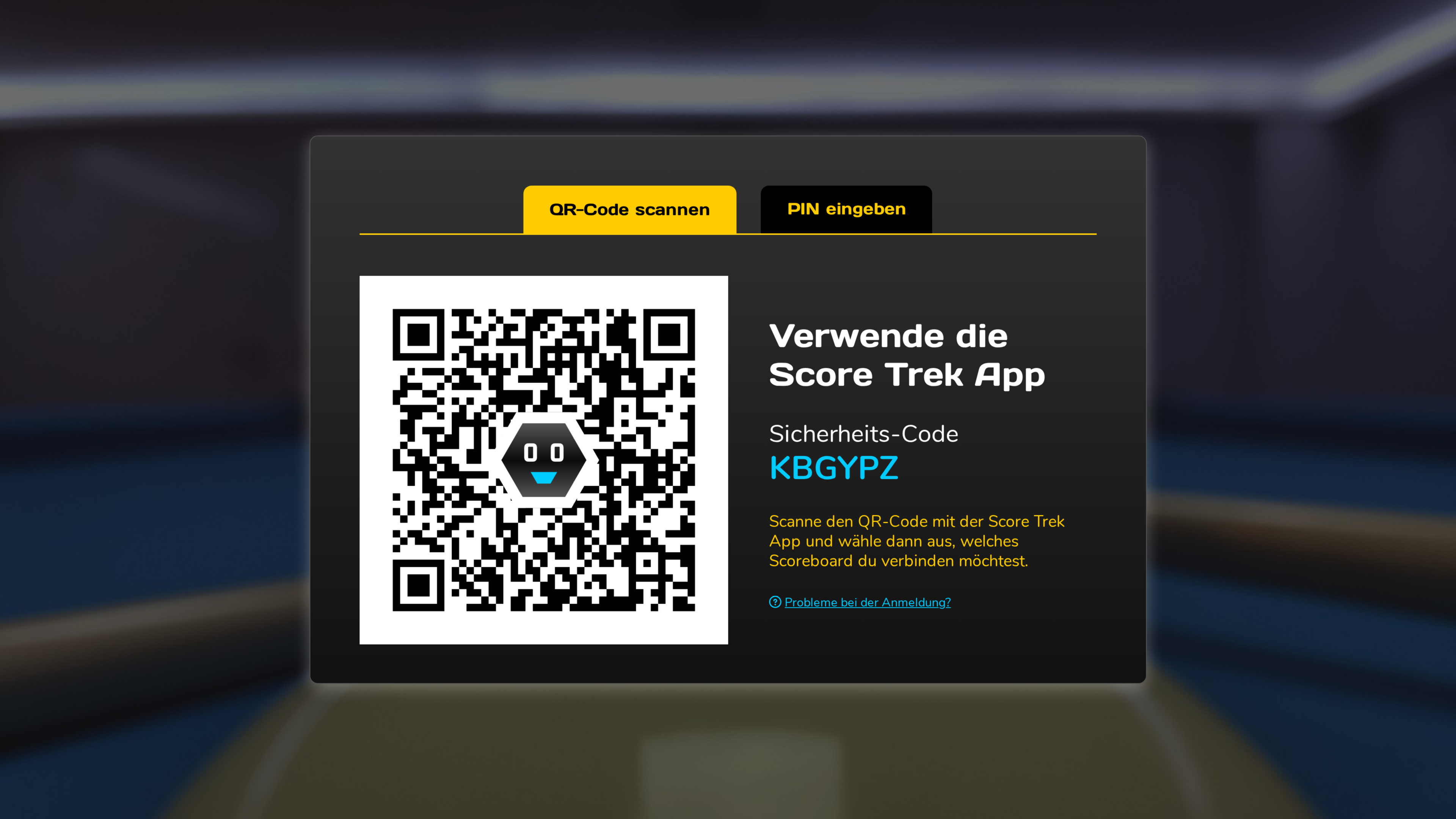 Anmeldung am Scoreboard mit ID und PIN — erreichbar unter touch.score-trek.de.